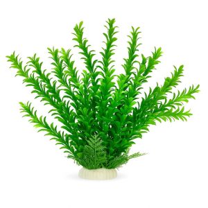 Plante mari artificiale de acvariu 40 cm Ludwigia verde, planta decorativa artificiala spectaculoasa din colectia noastra de plante artificiale – verde intens, baza ceramica stabila, ideală pentru cadre macro.